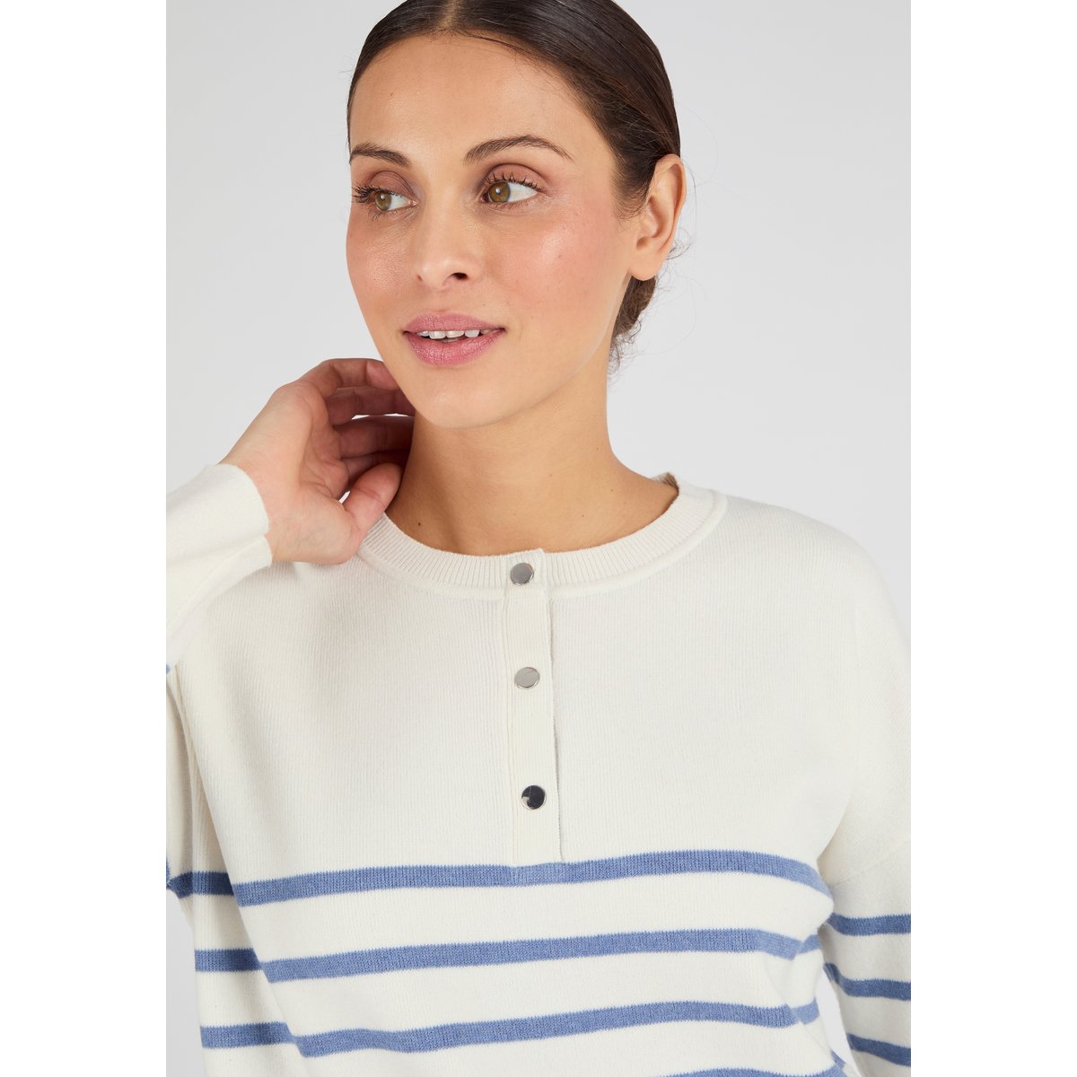 Marinière esprit sweat Thermolactyl blanc ecru rayé, DAMART