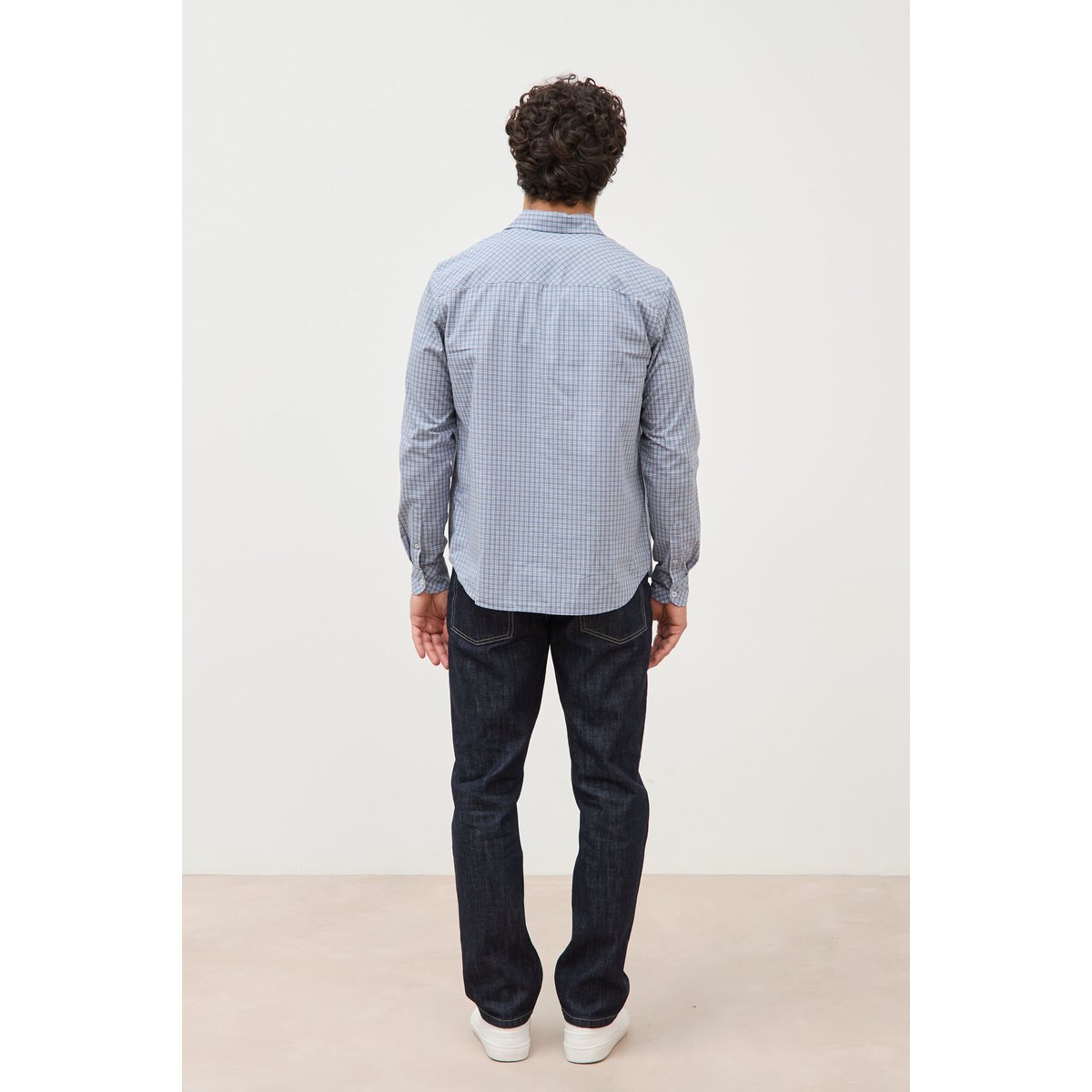 Chemise col américain manches longues bleu gris, BONOBO