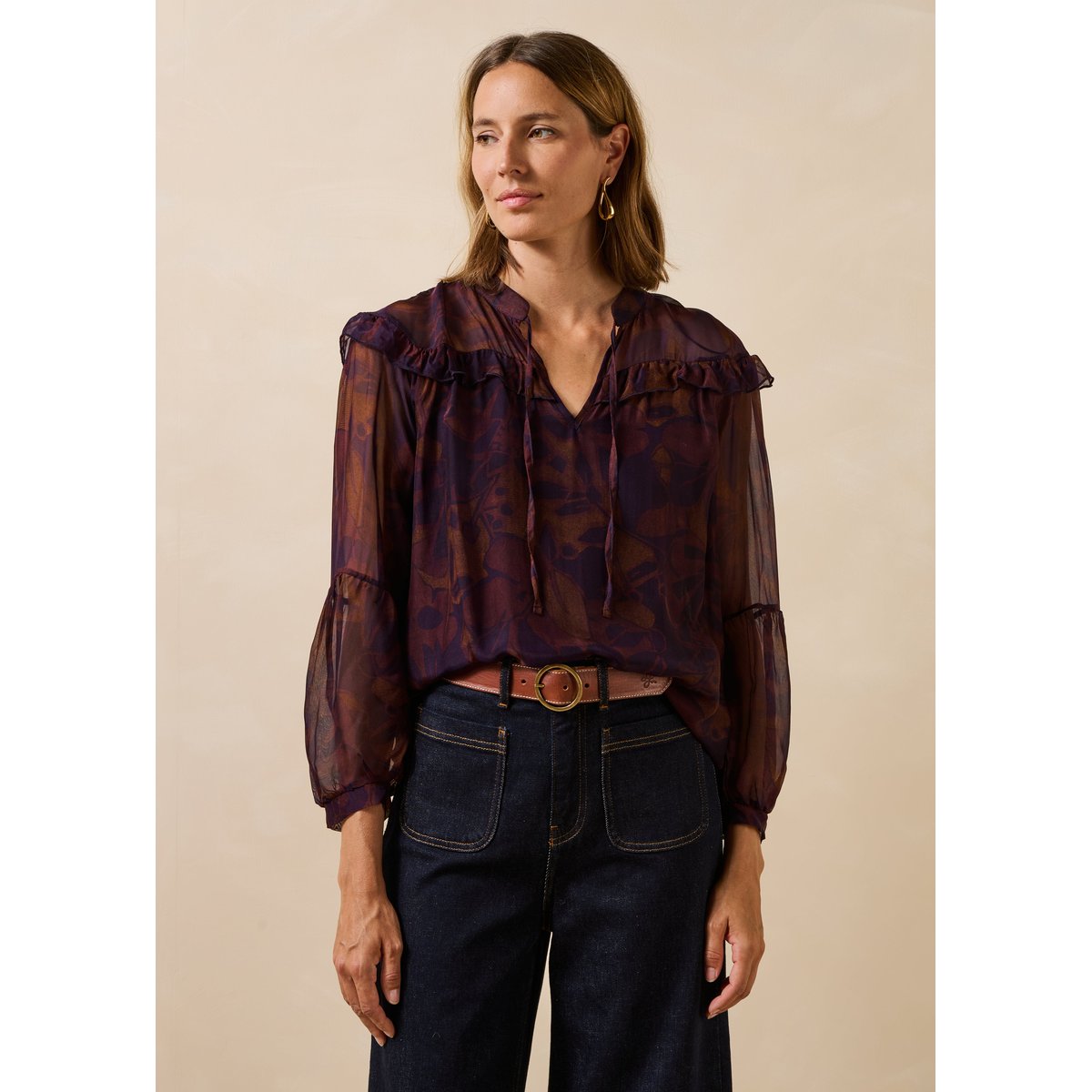 Top manches longues à imprimé floral viola/tandoori, LA FEE MARABOUTEE
