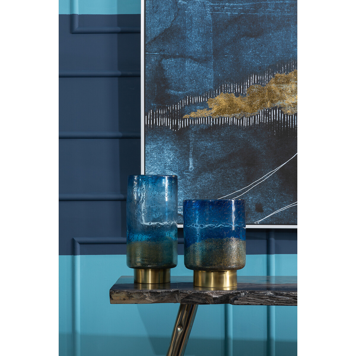 143 x 103cm Blue & Gold Canvas Wall Art gold-coloured, FIFTY FIVE SOUTH