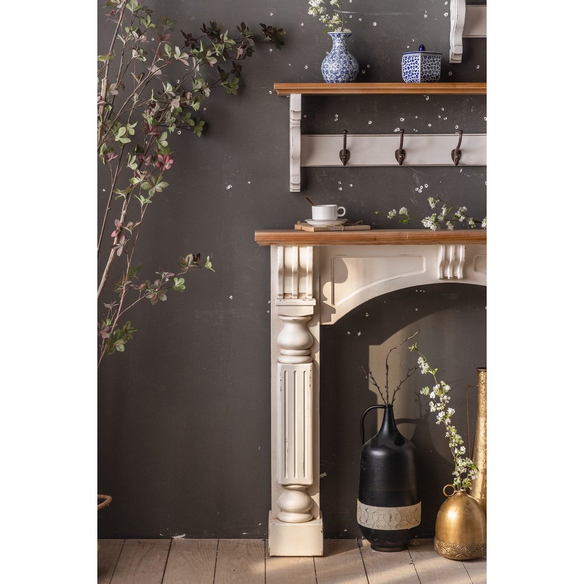Manteau de cheminée en bois - MANOIR blanc, MATHI DESIGN