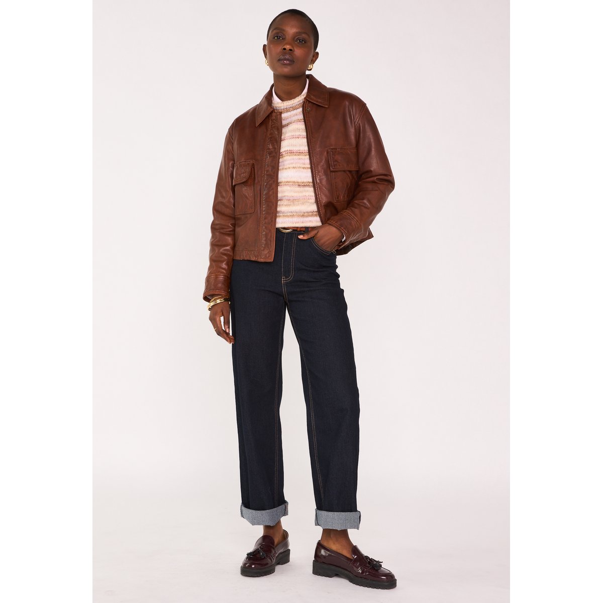 Blouson en cuir COCO cannelle, Maison 123