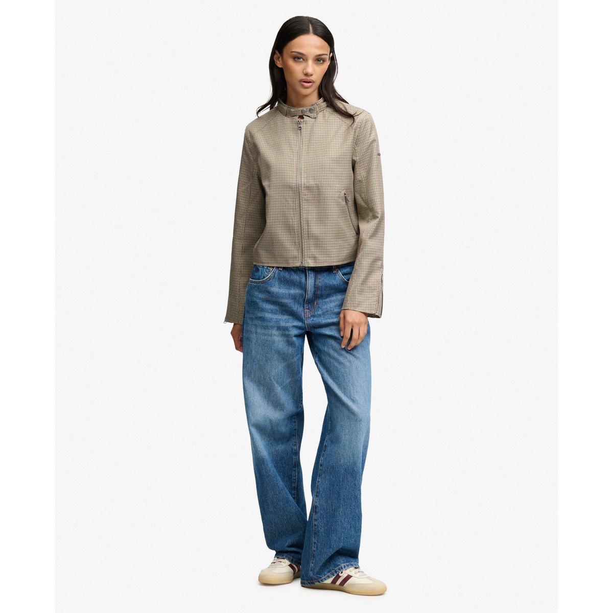 Veste Moto Check pied-de-poule brun micro, SUPERDRY