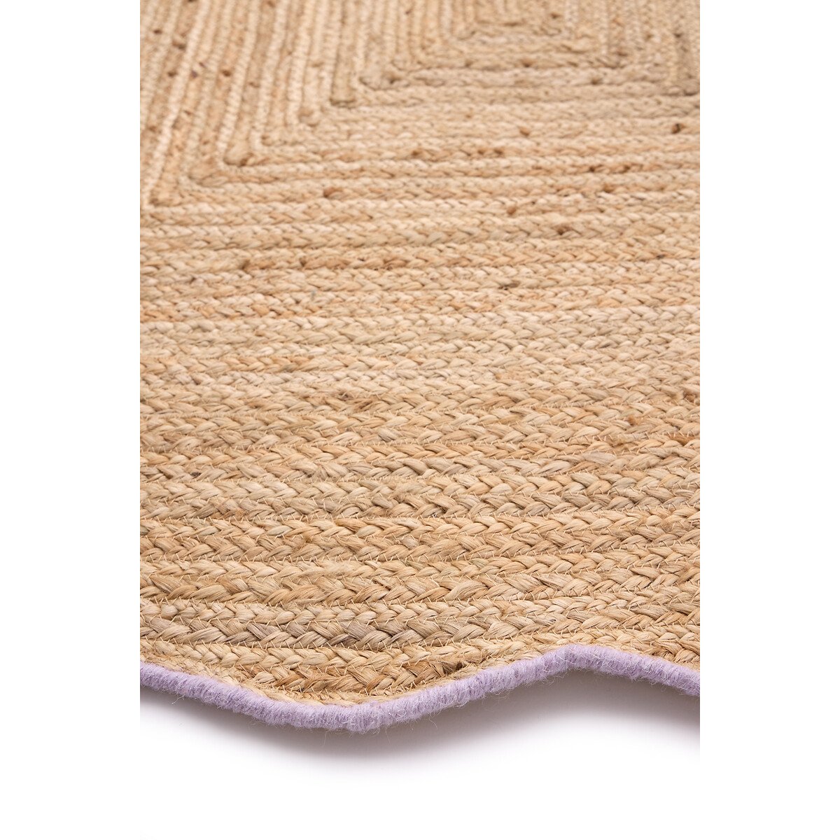 Scalloped Jute Hand Woven Border Runner Rug lilac, SO'HOME