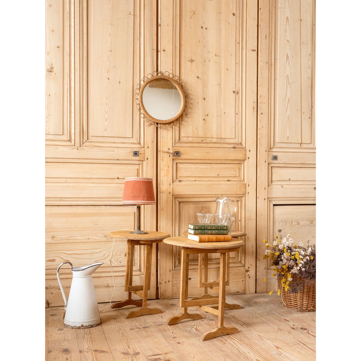 Lot de 3 tables vigneronnes en bois Léonie N°1104 - Bon état bois clair, DEBONGOUT