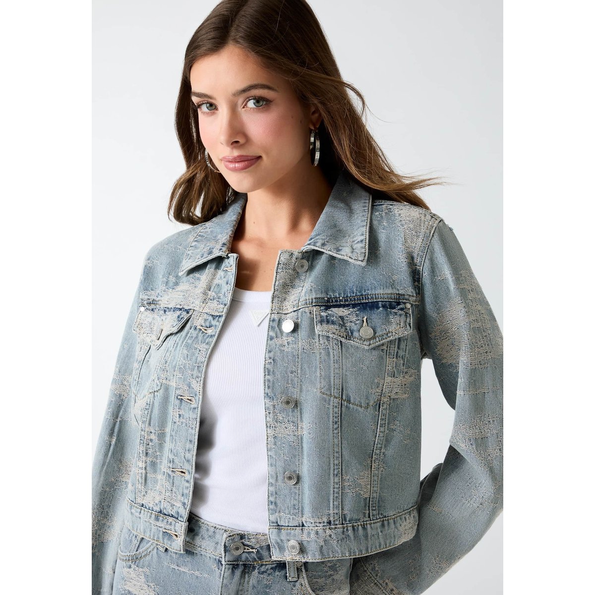 Veste En Denim bleu clair, GUESS