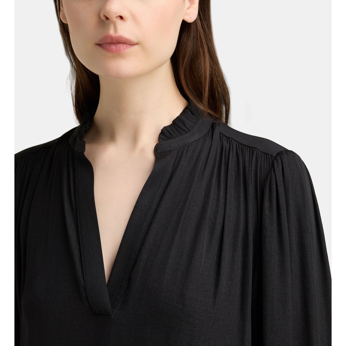 Robe elmer satl courte froncée satinée noir, GALERIES LAFAYETTE