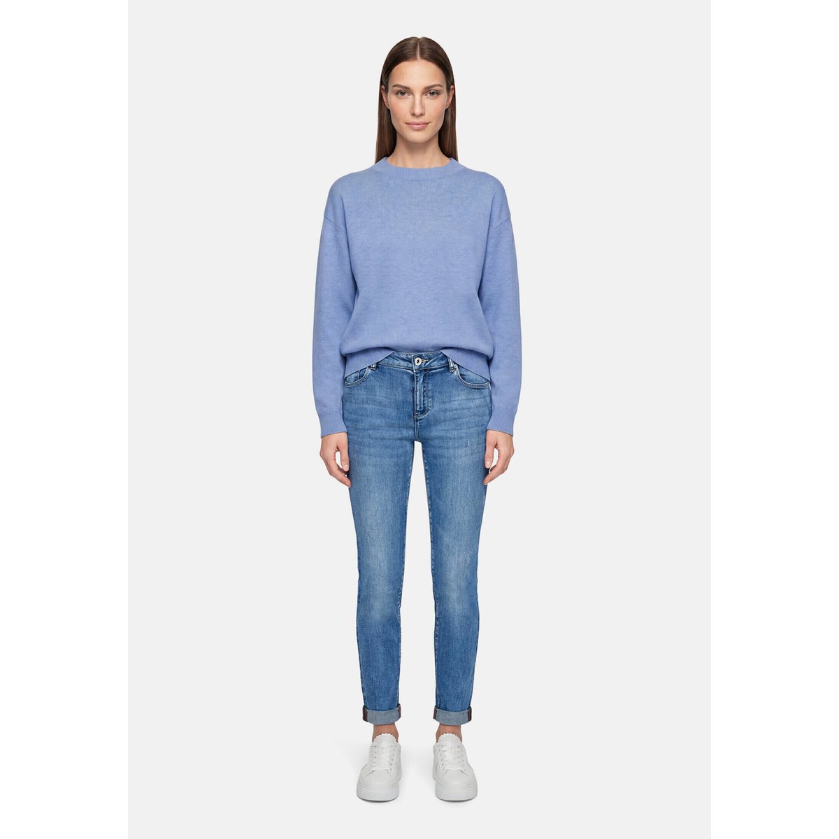 Pull-over en maille basique à col droit middle blue melange, BETTY BARCLAY