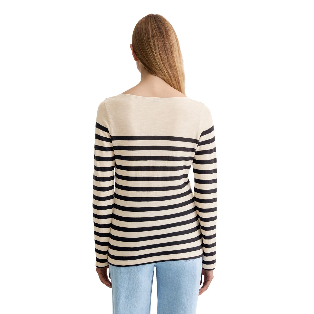 T-shirt à rayures longues régulier en jersey slub bleu foncé, MARC O'POLO