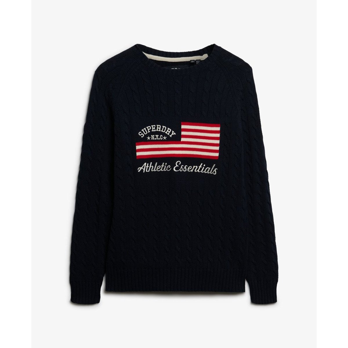 Pull ample en maille torsadée Flag bleu marine profond, SUPERDRY