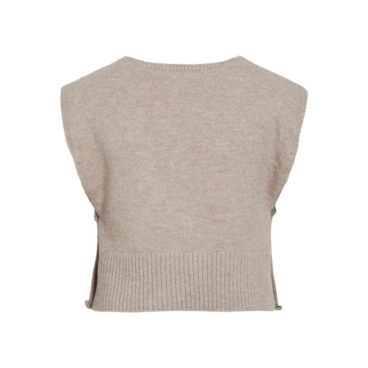 Pull court sans manches, col V beige, VILA
