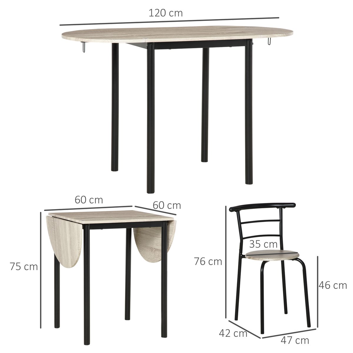 Ensemble de table à manger MDF Chêne noir et chêne clair, HOMCOM