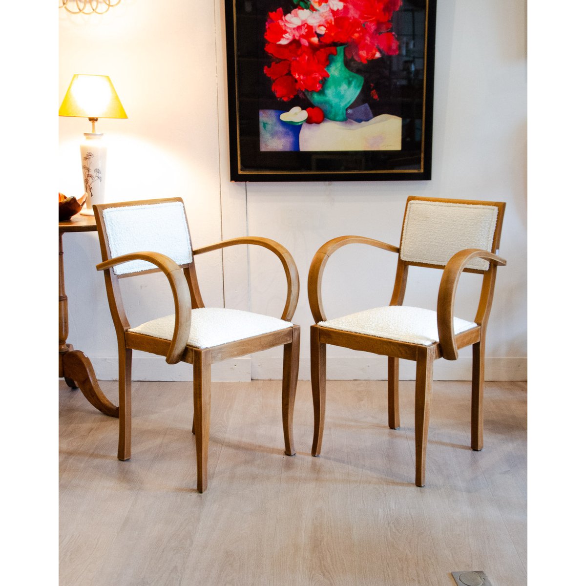 Paire de fauteuils en hêtre Ernest N°952 - Bon état bois clair, DEBONGOUT