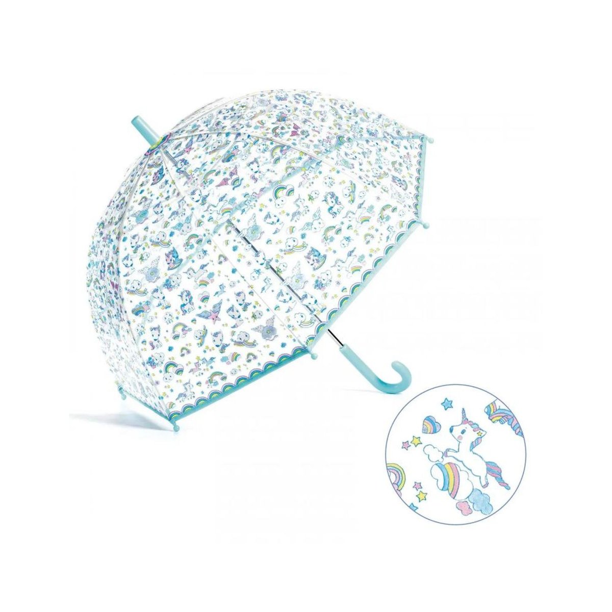 Parapluie translucide motif Licornes aqua, DJECO