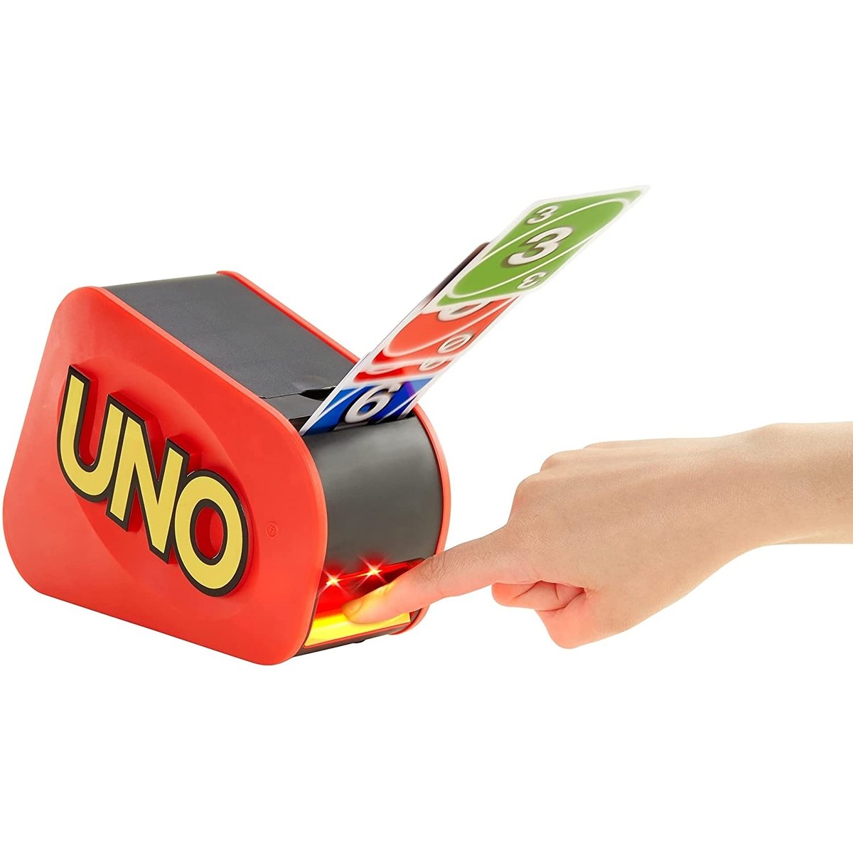 Uno extreme Jeu de société et de cartes avec distributeur aléatoire, sonore et lumineux multicolore, MATTEL