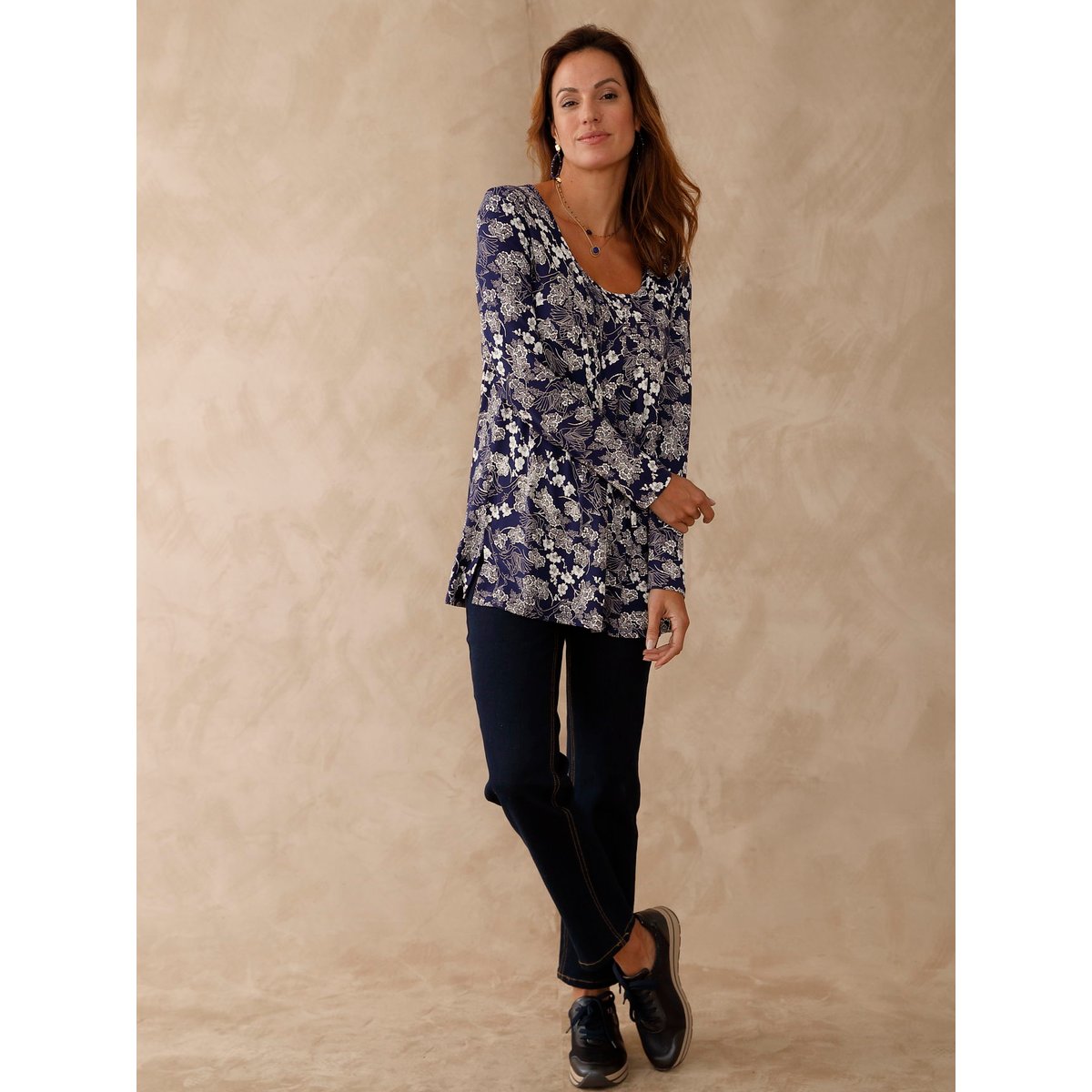 Tunique en maille extensible imprimé bleu, DAXON