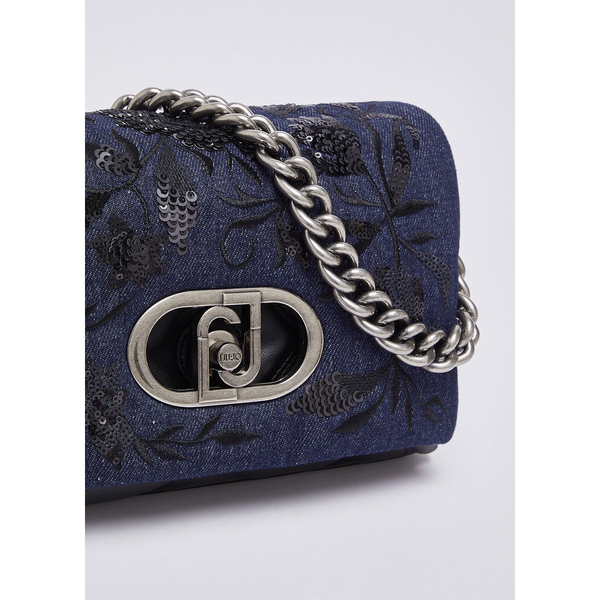Sac LaPuffy moyen en denim brodé denim bleu, LIU JO