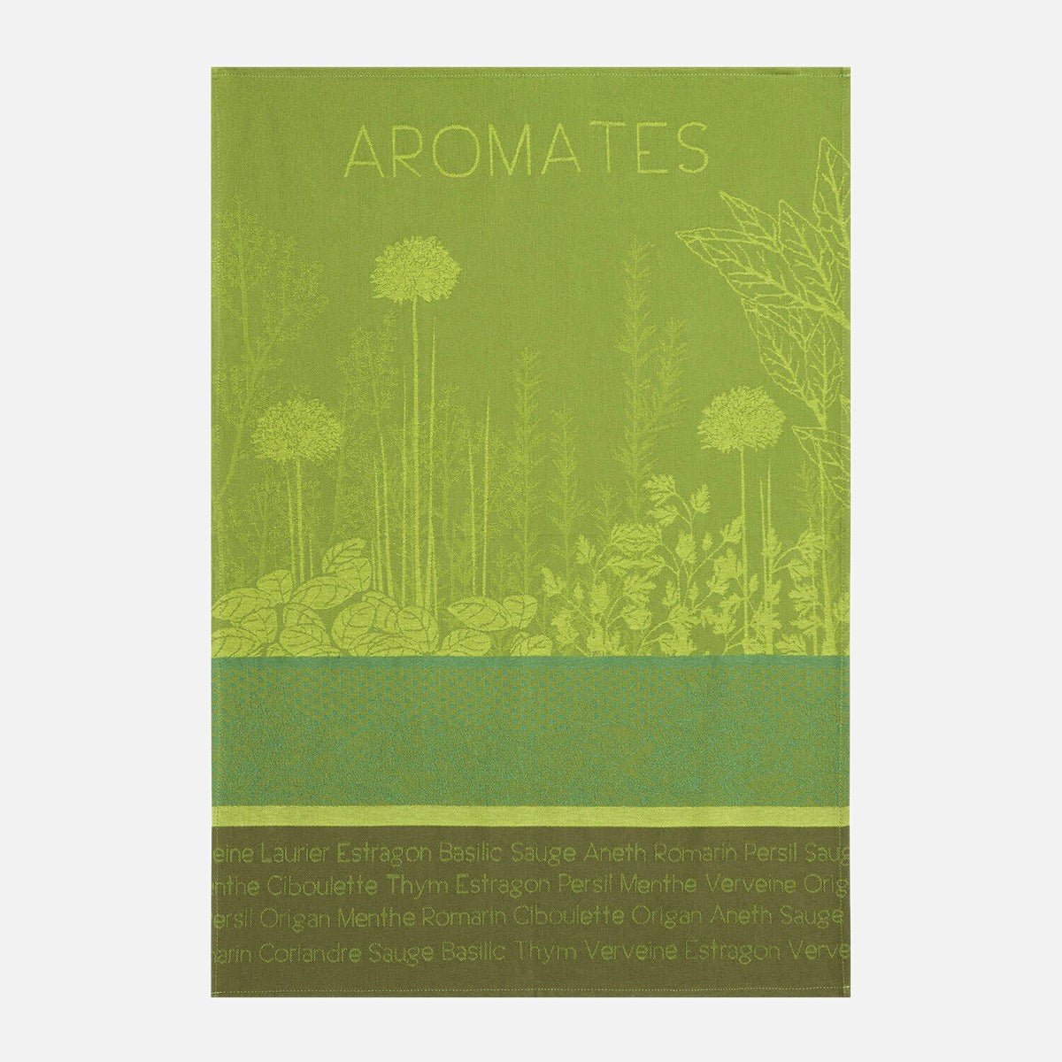 Torchon jacquard en coton AROMATES DU JARDIN vert, COUCKE