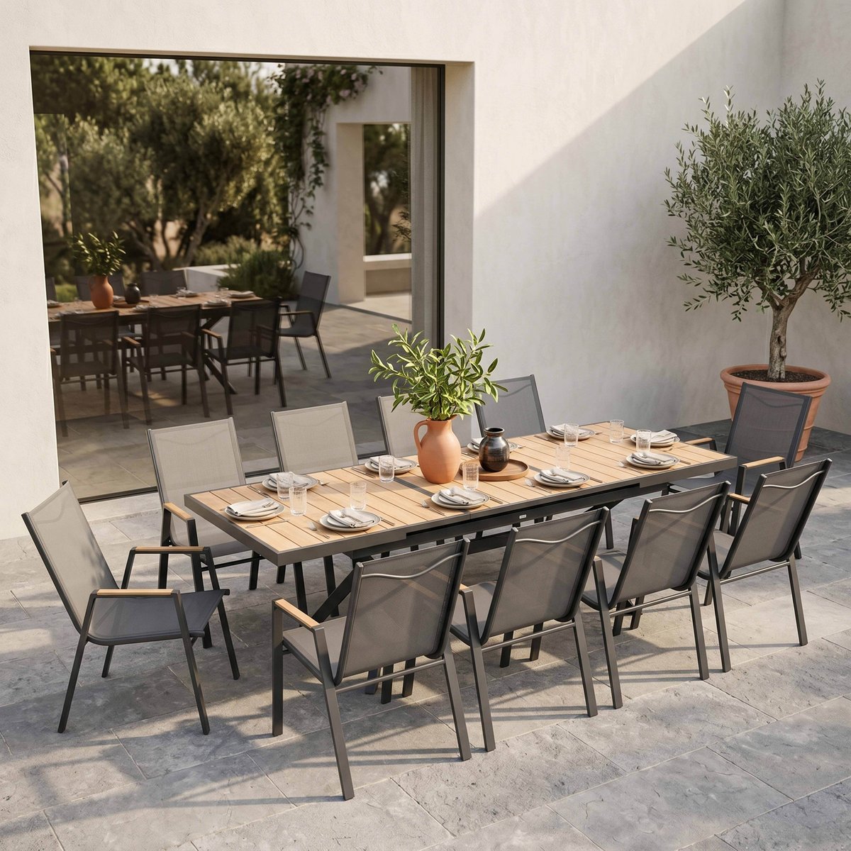 Lot de 2 chaises de jardin en aluminium et textilène SAVANNAH gris, OVIALA