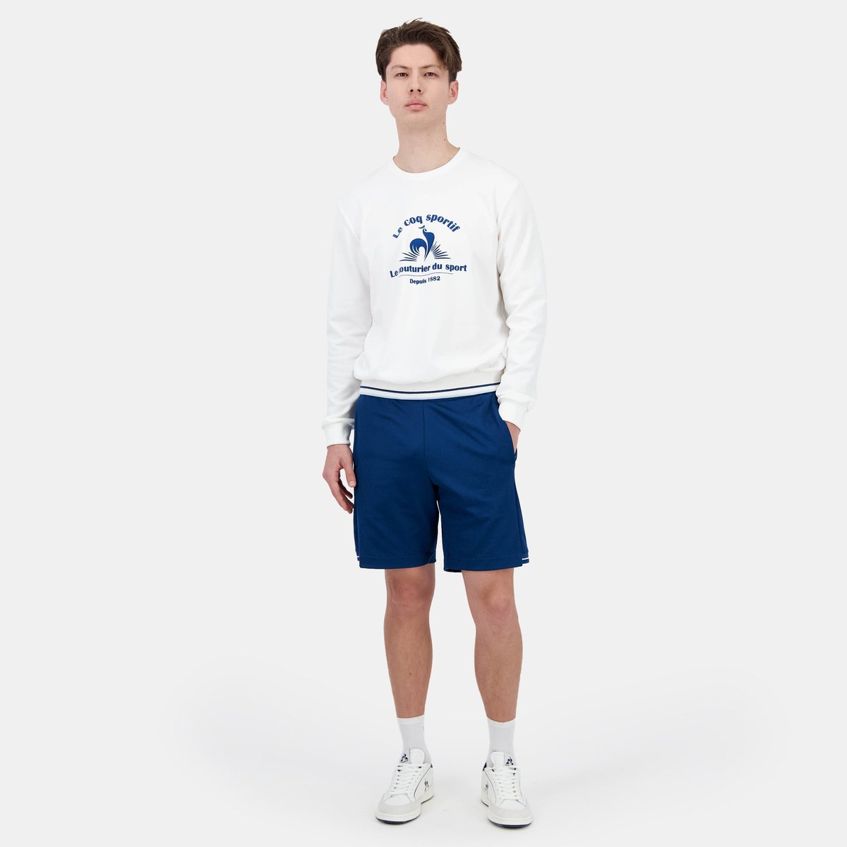Sweat col rond Héritage blanc, LE COQ SPORTIF