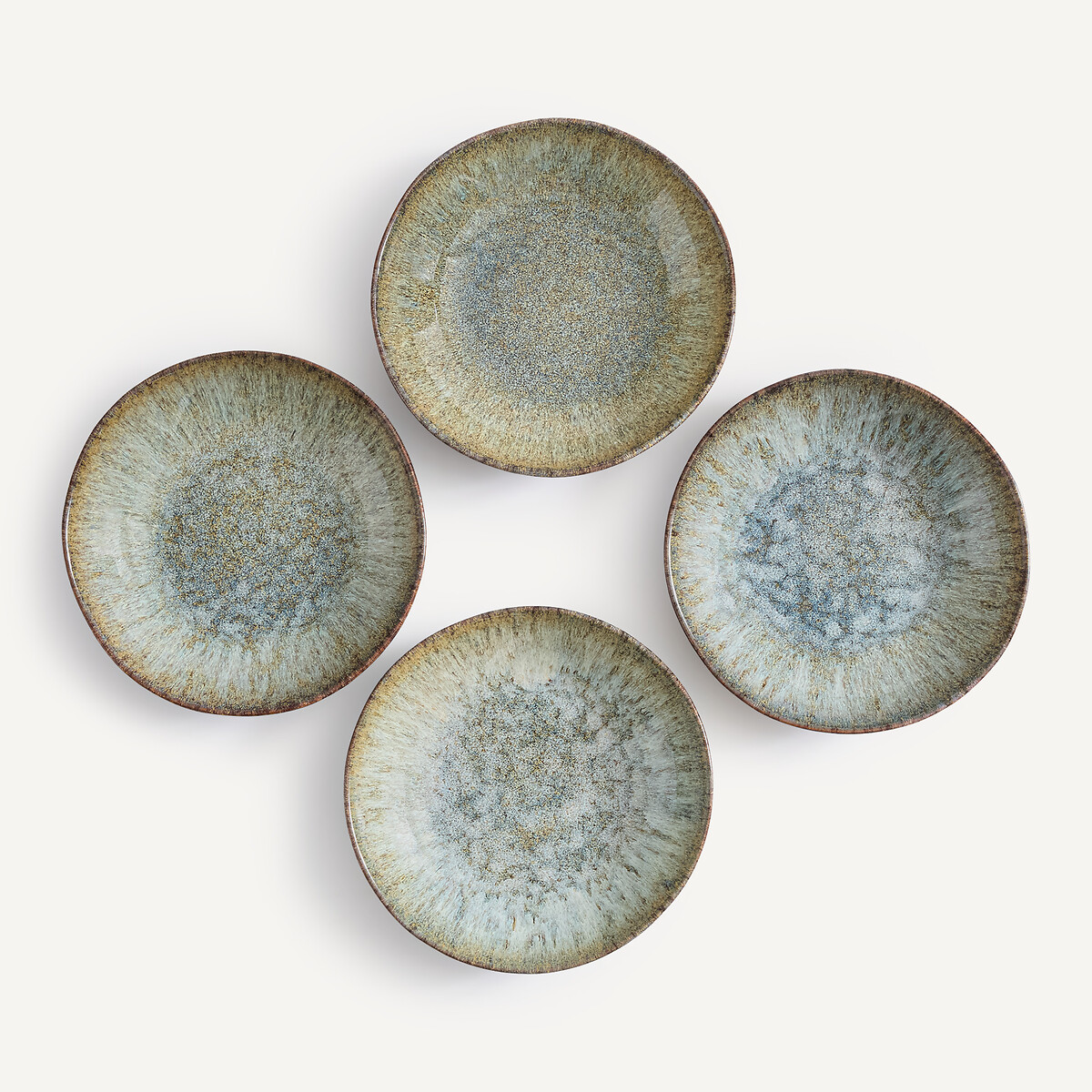 Lot de 4 assiettes creuses, en grès émaillé réactif, DÉNIA vert de gris, AM.PM