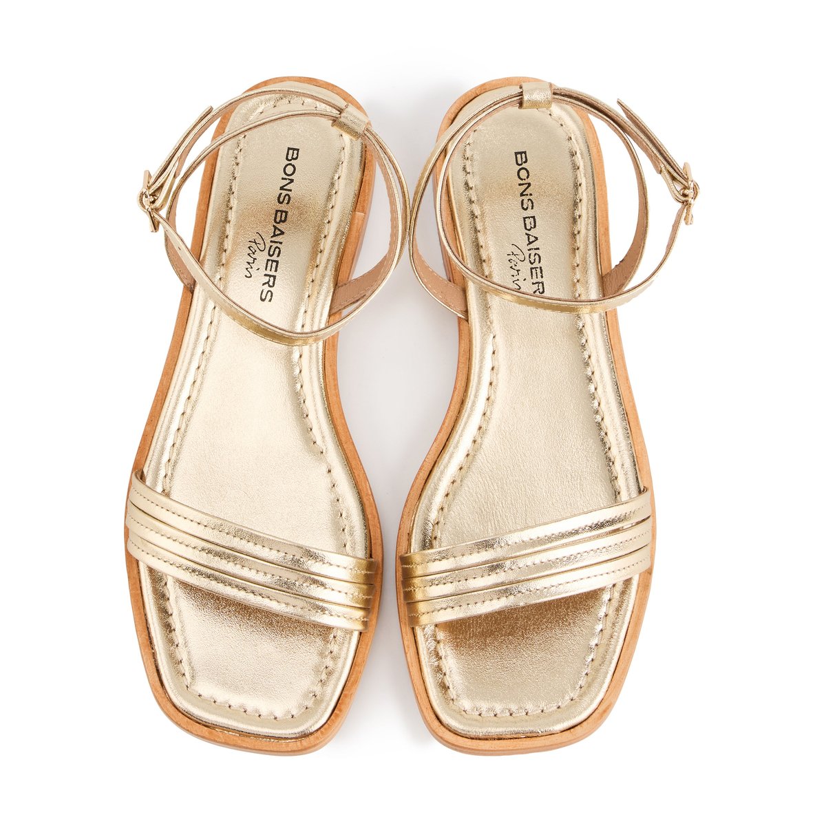 Sandales En Cuir Thalie Cuir Métallisé gold, BONS BAISERS