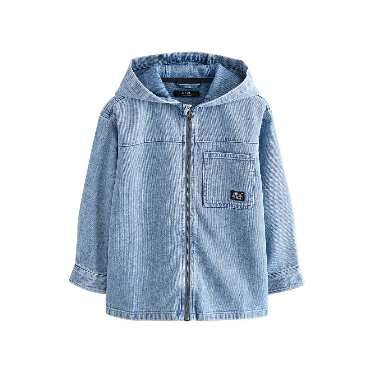 Surchemise à capuche zippé en denim denim délavé clair, NEXT