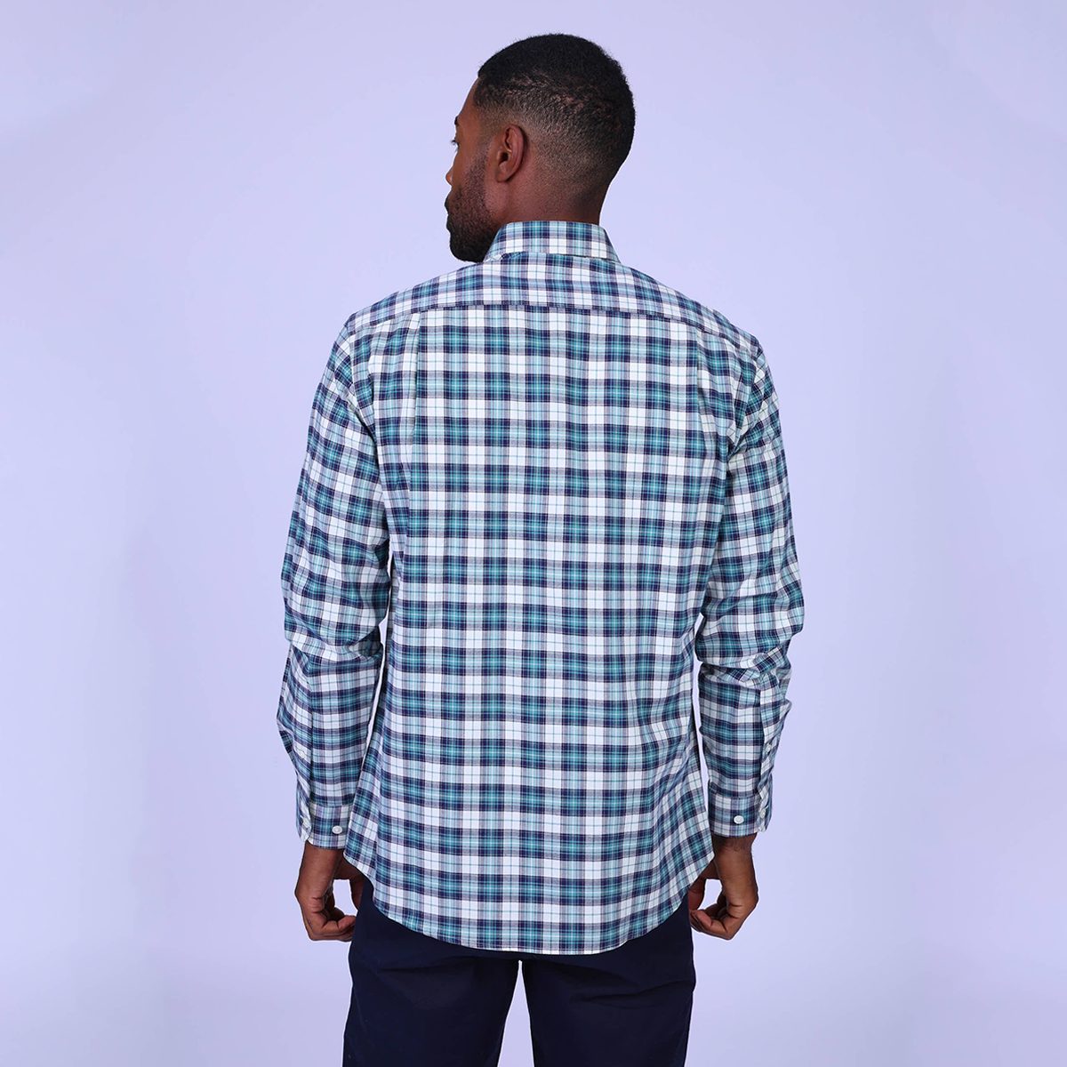 Chemise à carreaux Hodian bleu mineral, MISE AU GREEN