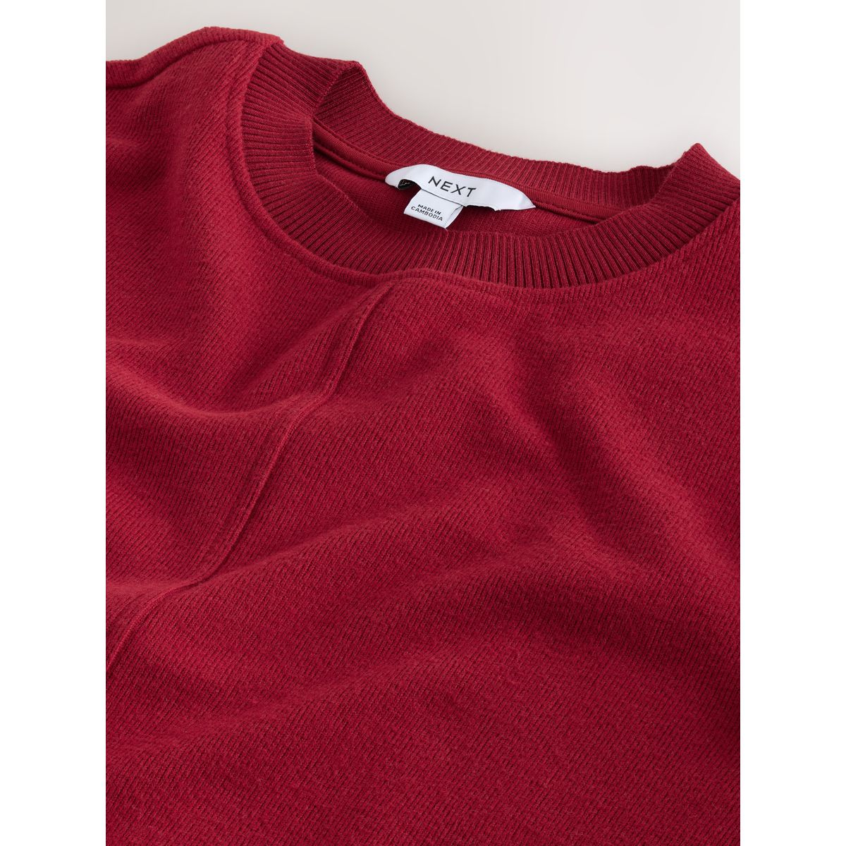 Pull ras du cou côtelé confortable et doux rouge cerise, NEXT