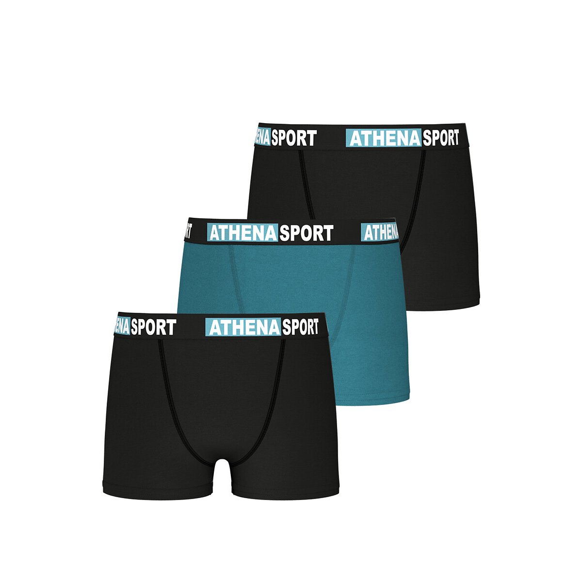 Confezione da 3 boxer in cotone, Daily sport nero + blu + nero, ATHENA