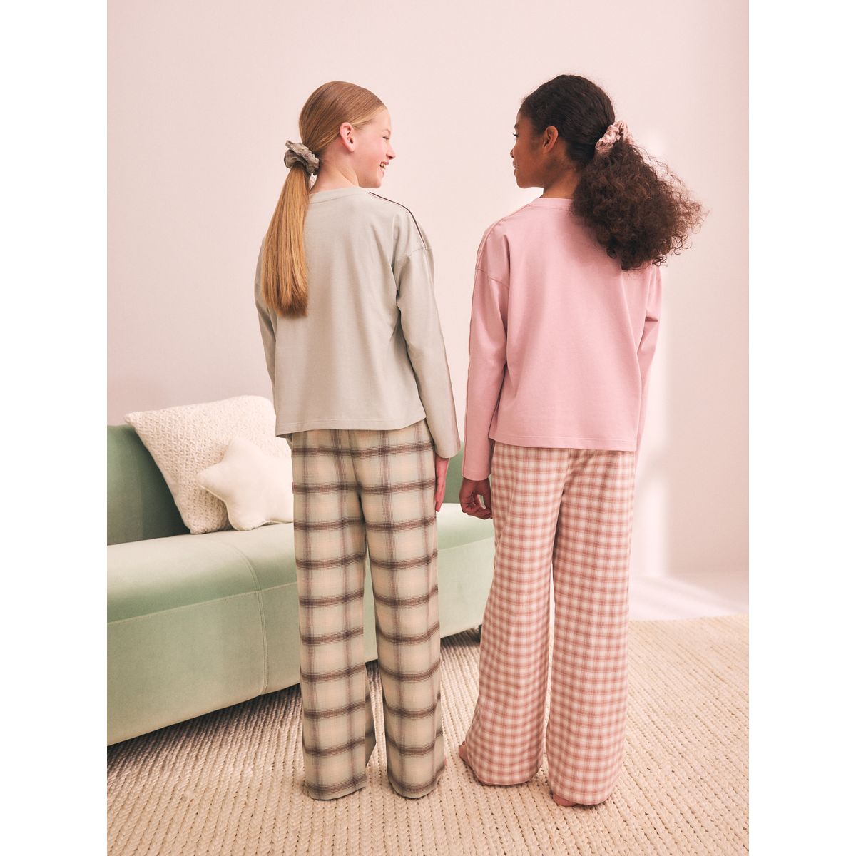 Pyjama large tissé, lot de 2 vert/rose, NEXT