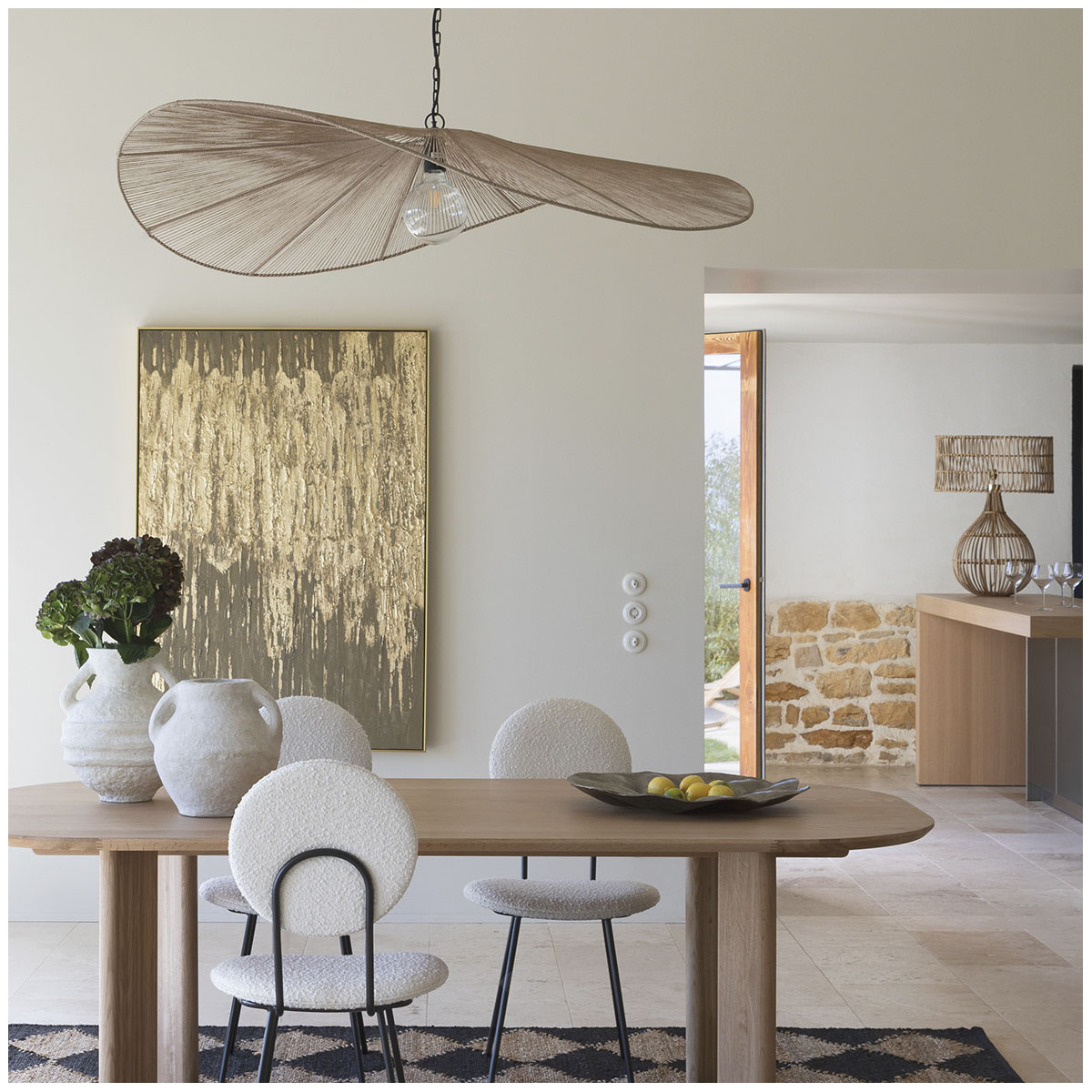 Suspension jute naturel et fer dia 150x22 v300233, BLANC D’IVOIRE