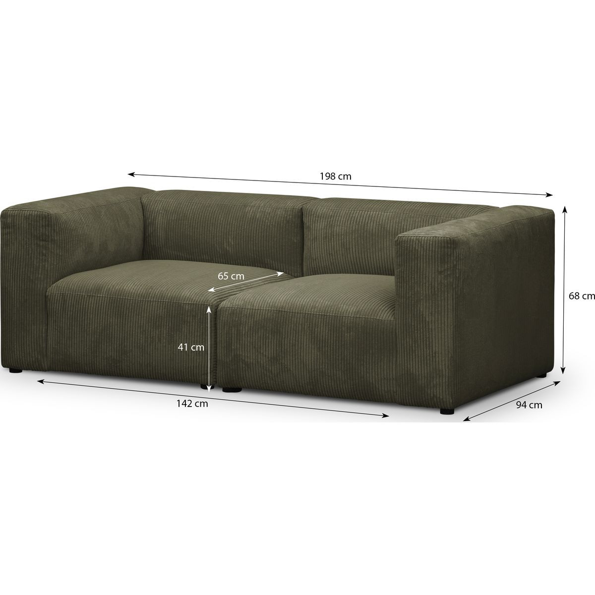 Canapé modulable 3 places en velours côtelé - MODULO vert kaki, HOMIFAB