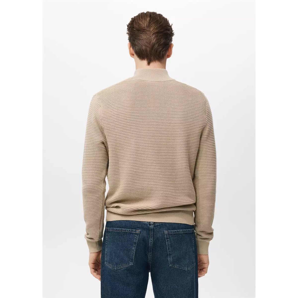 Pull-over coton col zippé beige, MANGO MAN
