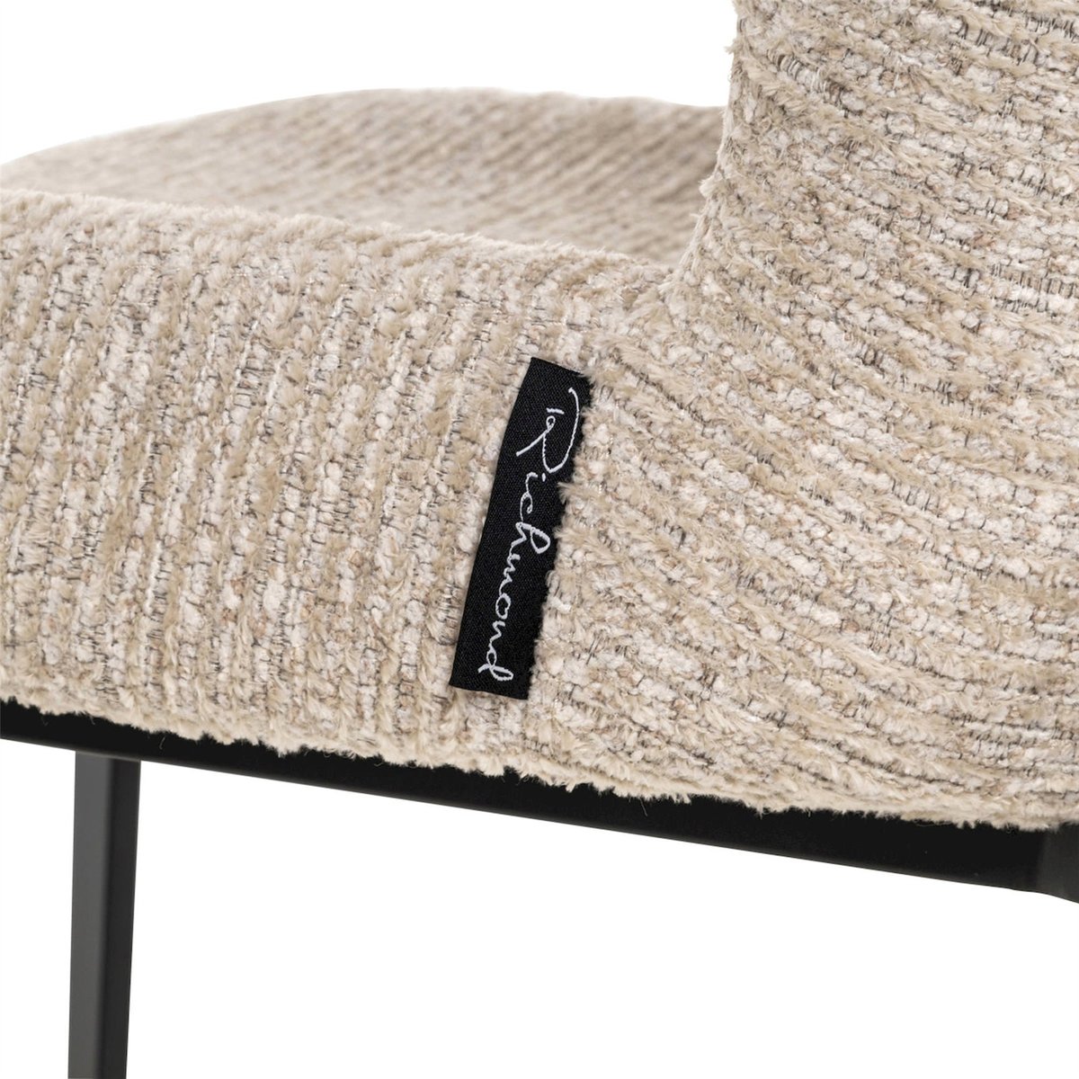 Chaise de salle à manger en fer et tissu beige naturel texturé, RECOLLECTION
