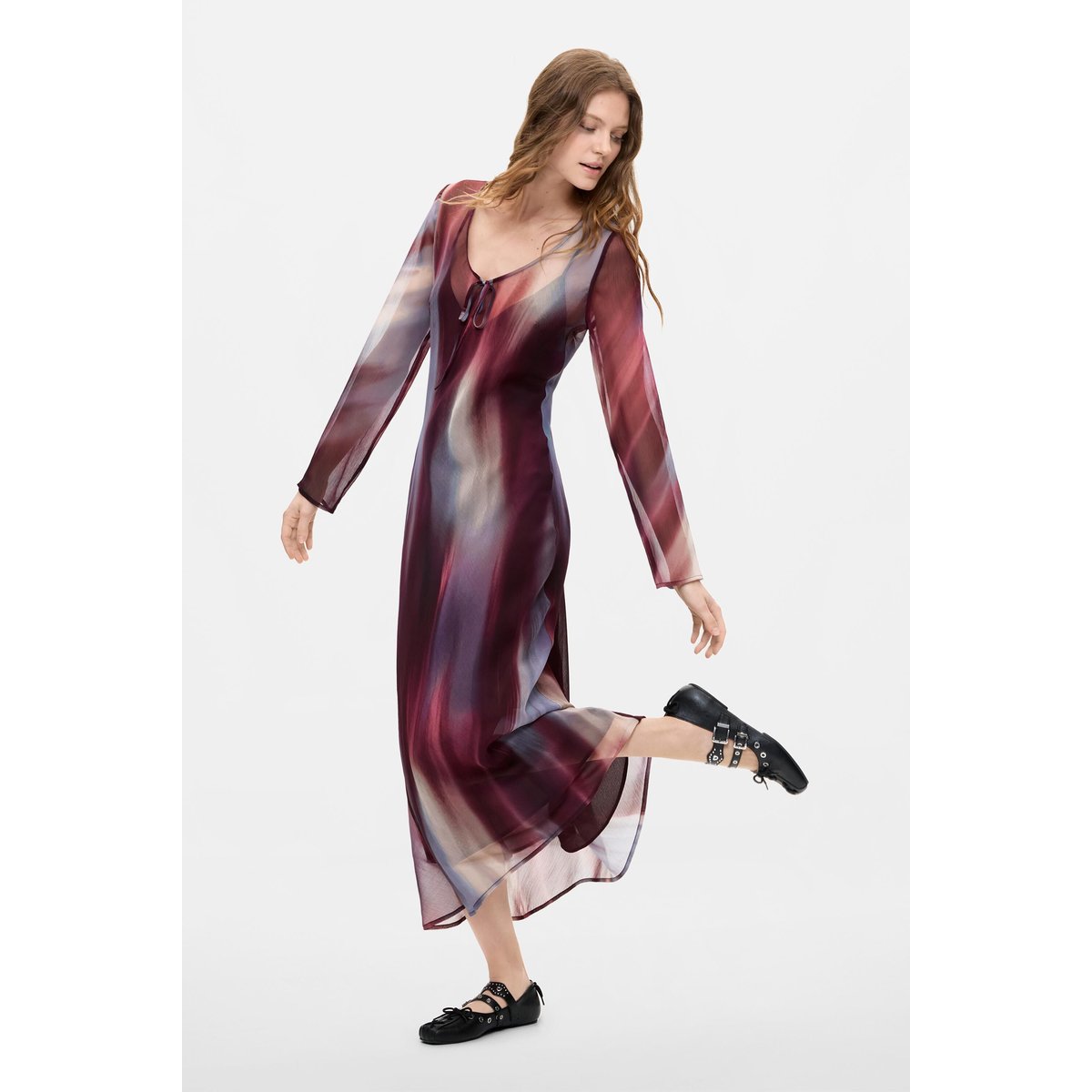 Robe midi à manches longues rouge, DESIGUAL