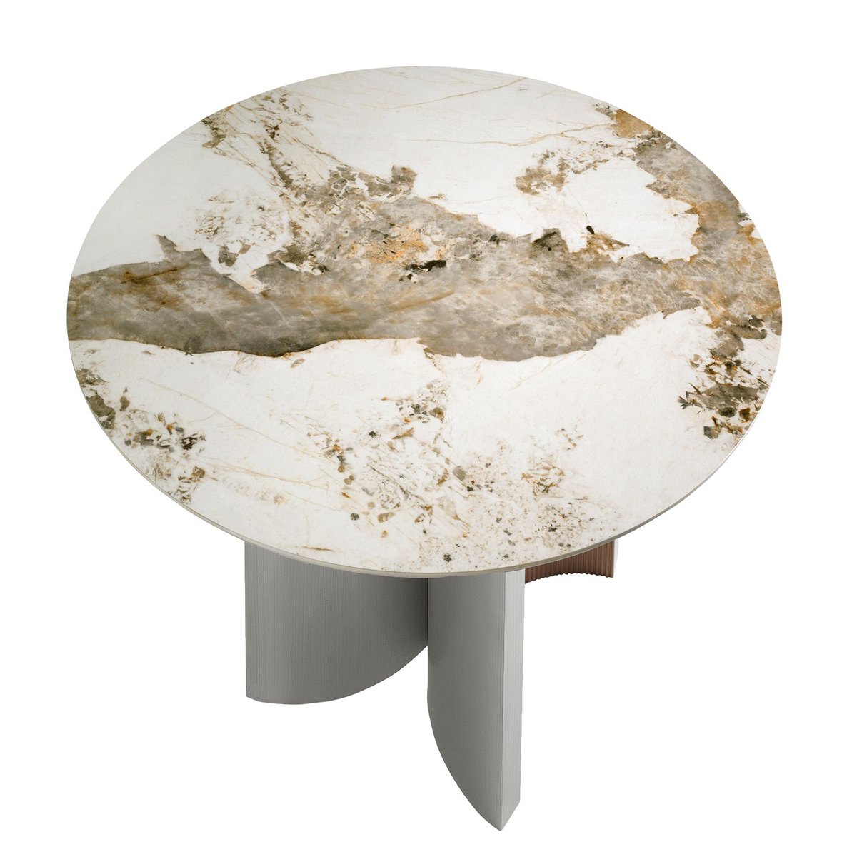 Table de salle à manger ronde en marbre porcelaine, noyer et bois argenté blanc | noyer | argent, ANGEL CERDA