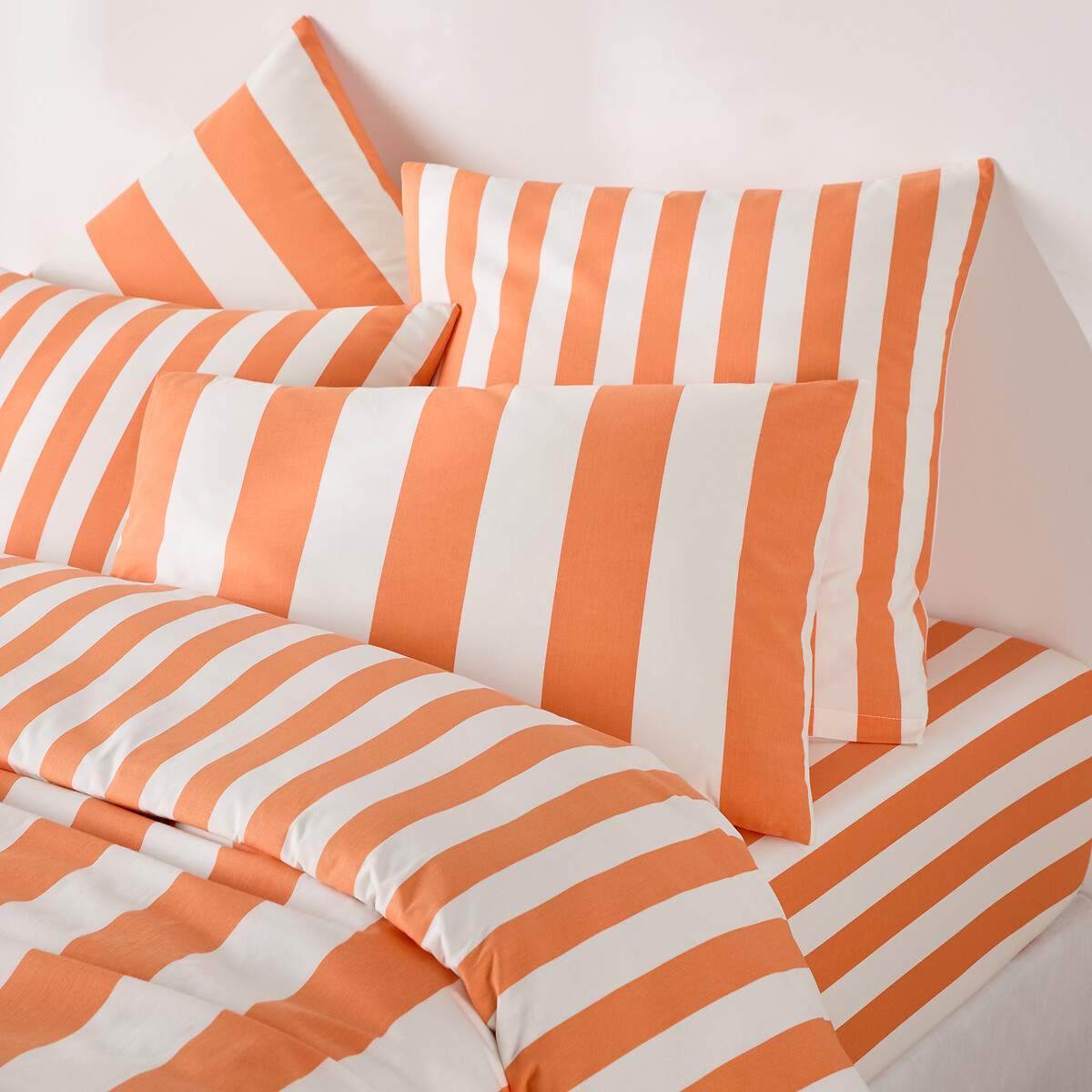 Hendaye Orange Striped Cotton Fitted Sheet with 25cm Flap orange striped, LA REDOUTE INTERIEURS