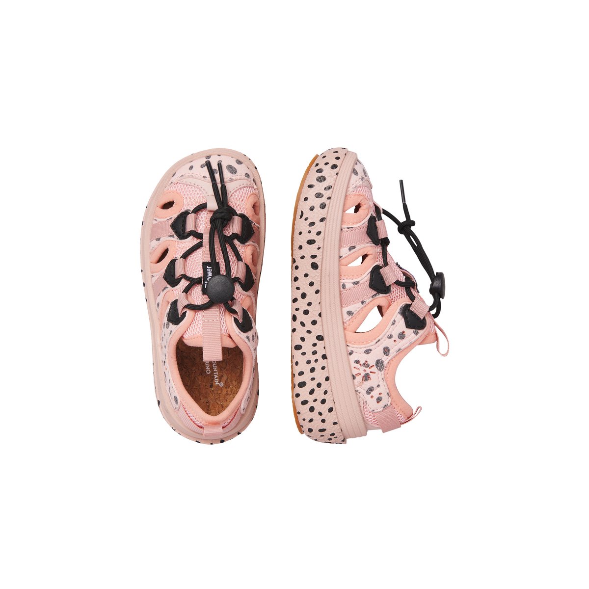 Sandales semi-ouvertes en simili cuir et tissu CHOMEI JUNIOR. rose poudré-noir, NATURINO