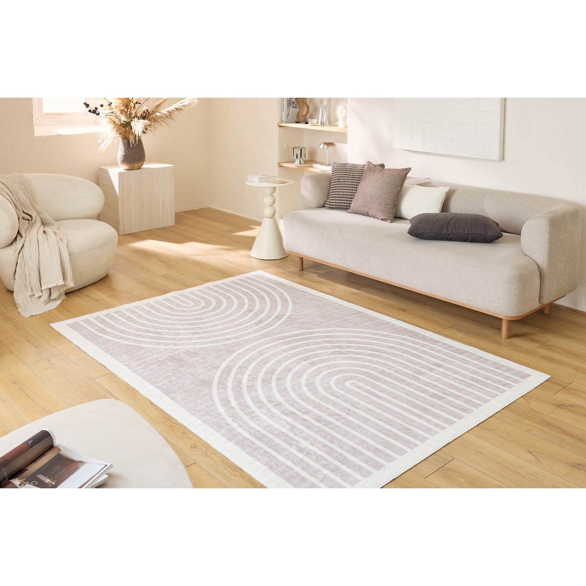 Tapis de salon motifs arc en ciel GREGE beige, NAZAR RUGS
