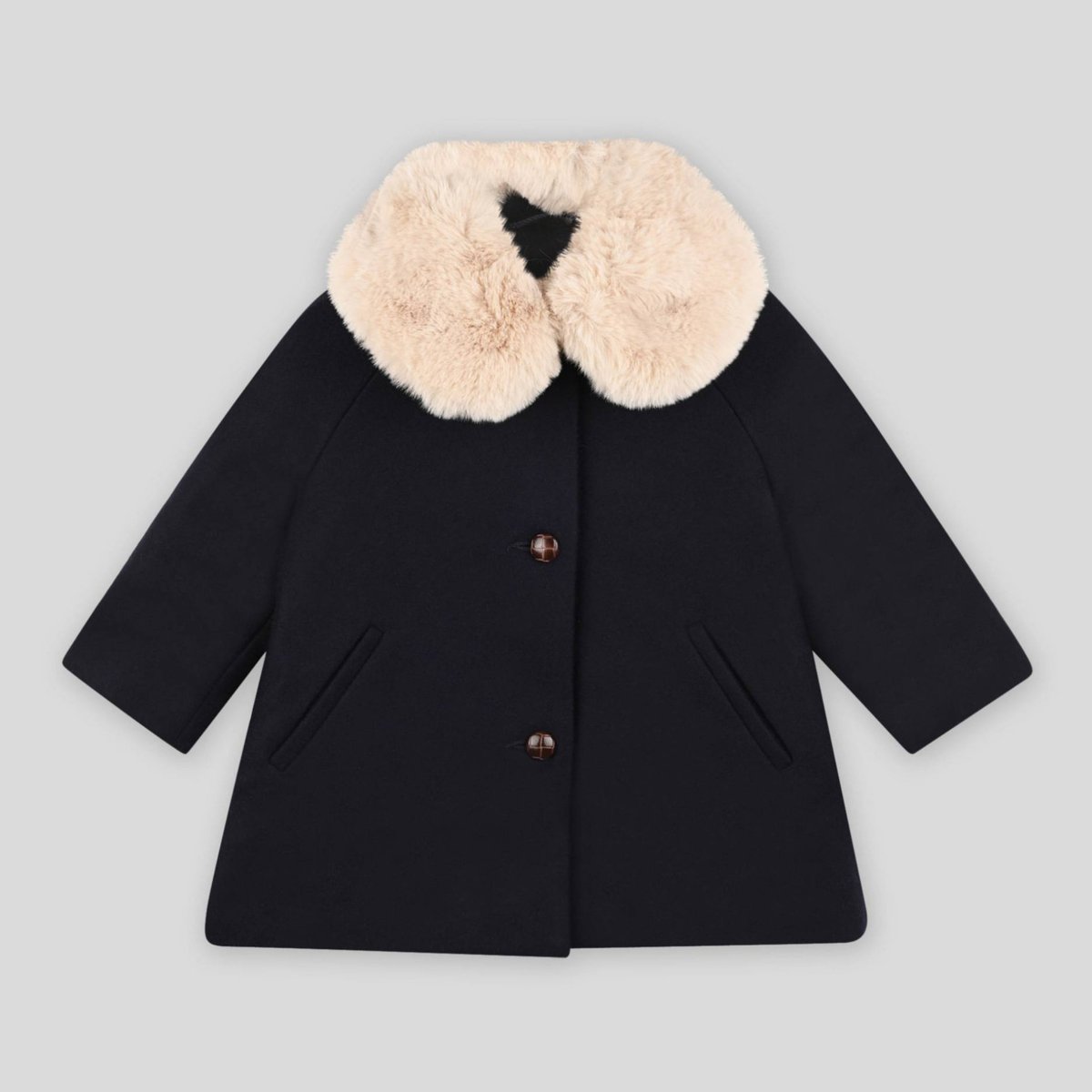 Manteau en laine uni avec col amovible en imitation fourrure nuit bebe, MONOPRIX