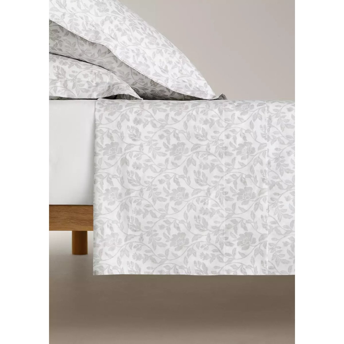 Drap plat percale de coton imprimé fleuri lit 90 cm écru, MANGO HOME