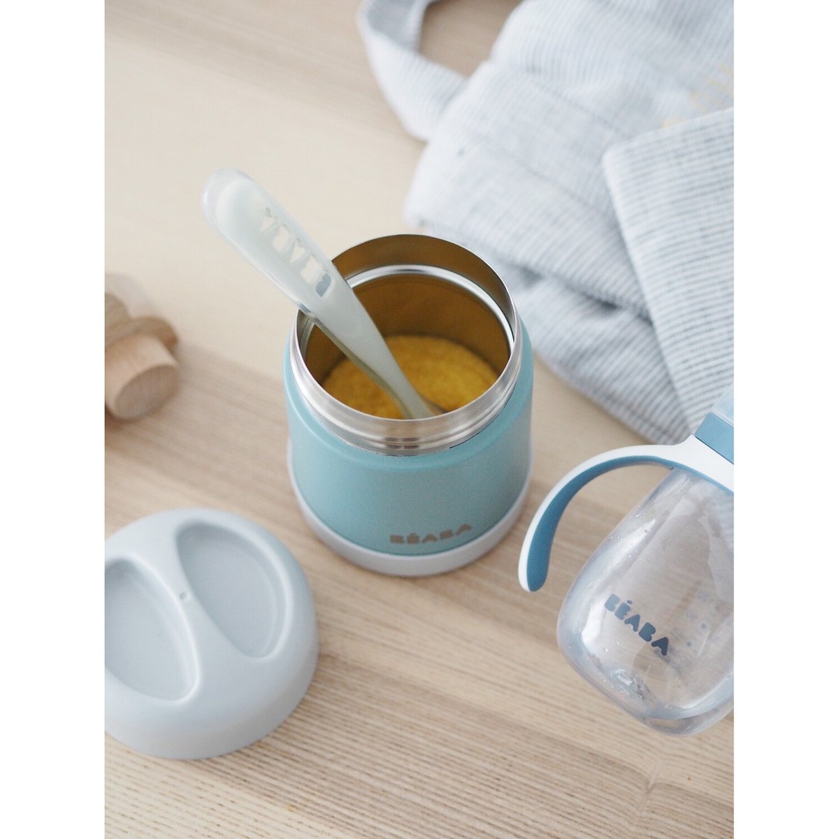 Thermos alimentaire vert d'eau, gris, BEABA