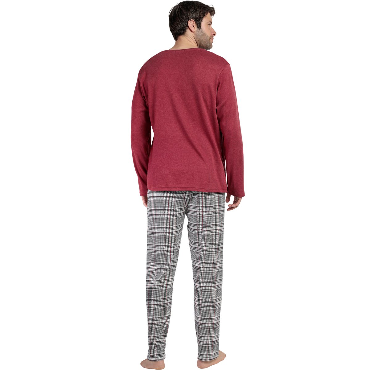 Pyjama pantalon top manches longues Houndstooth bordeaux, ADMAS