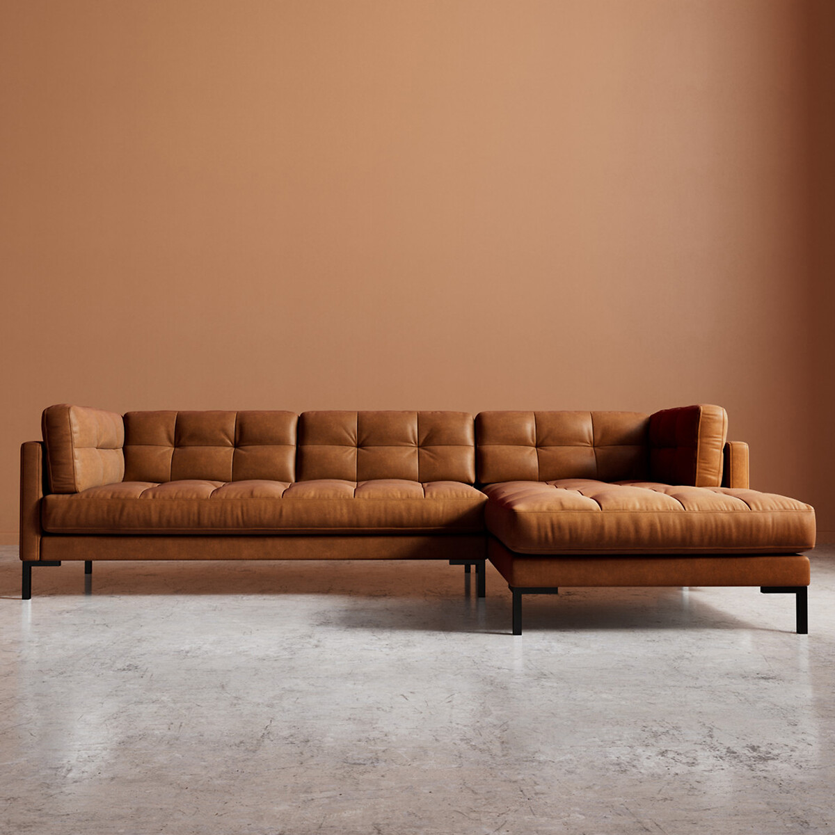 Landau Smart Leather Corner Chaise Sofa tan, SWOON