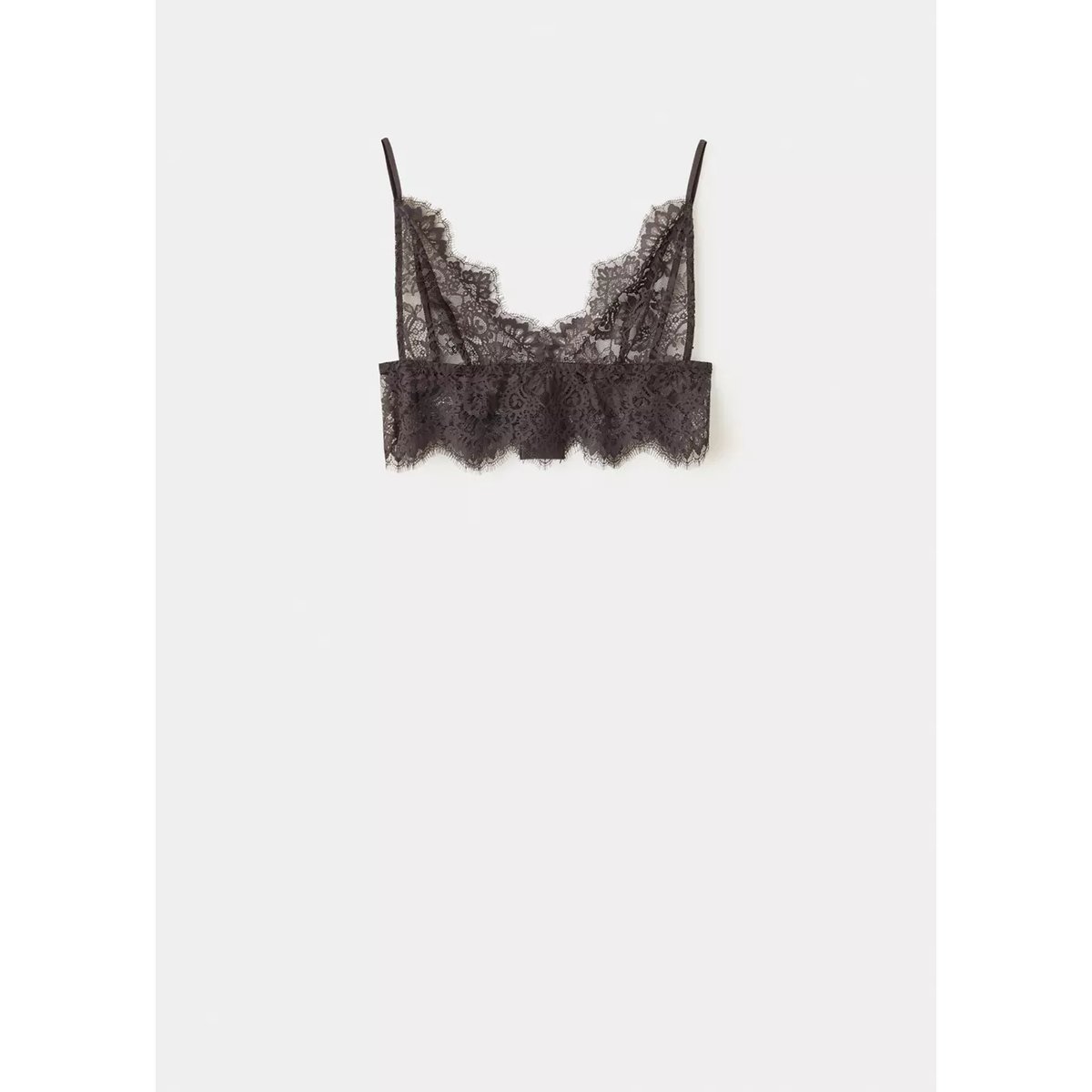 Top triangle en dentelle marron, MANGO