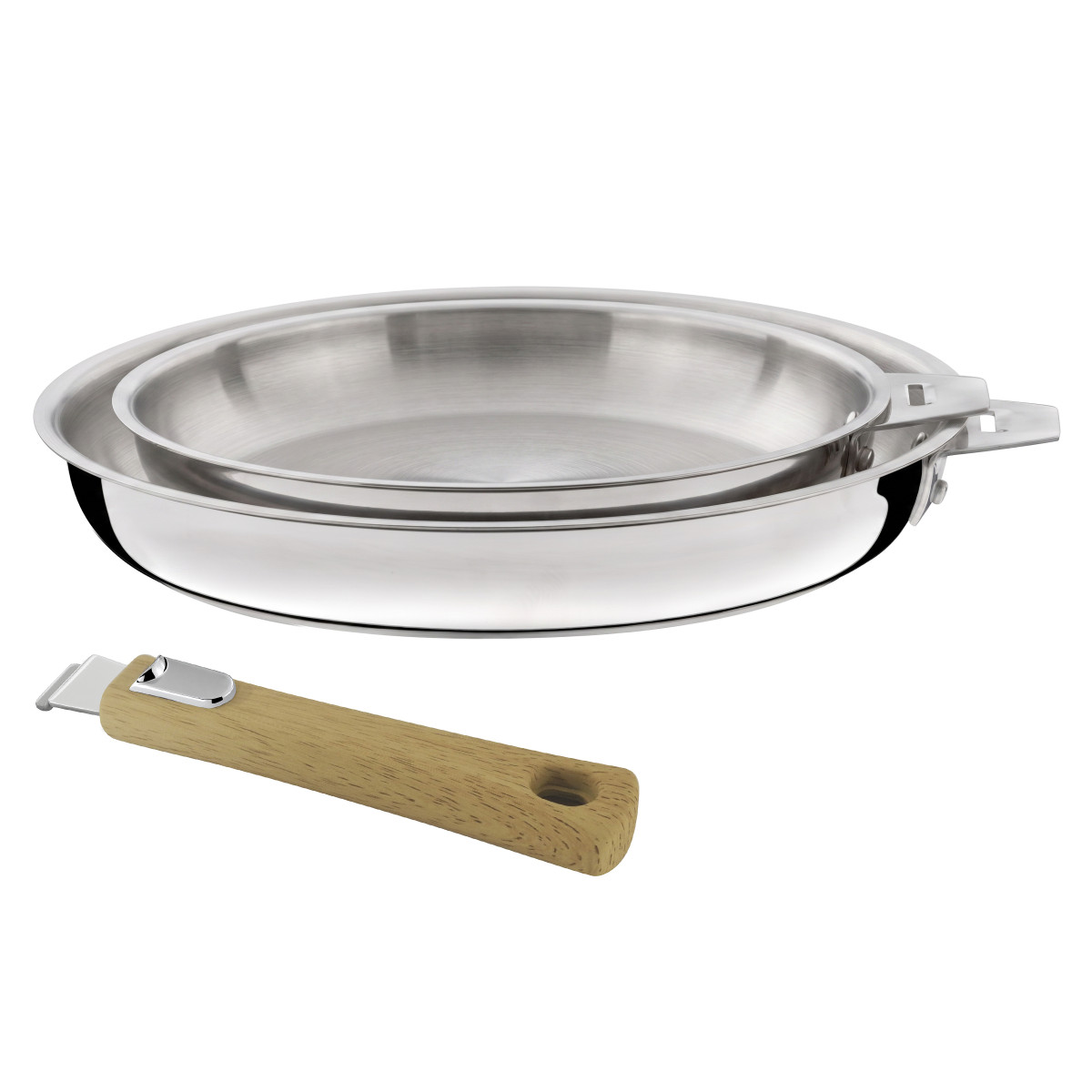 Série de 2 poêles 20/24 cm inox et poignée bois clair - inox, CUISINOX