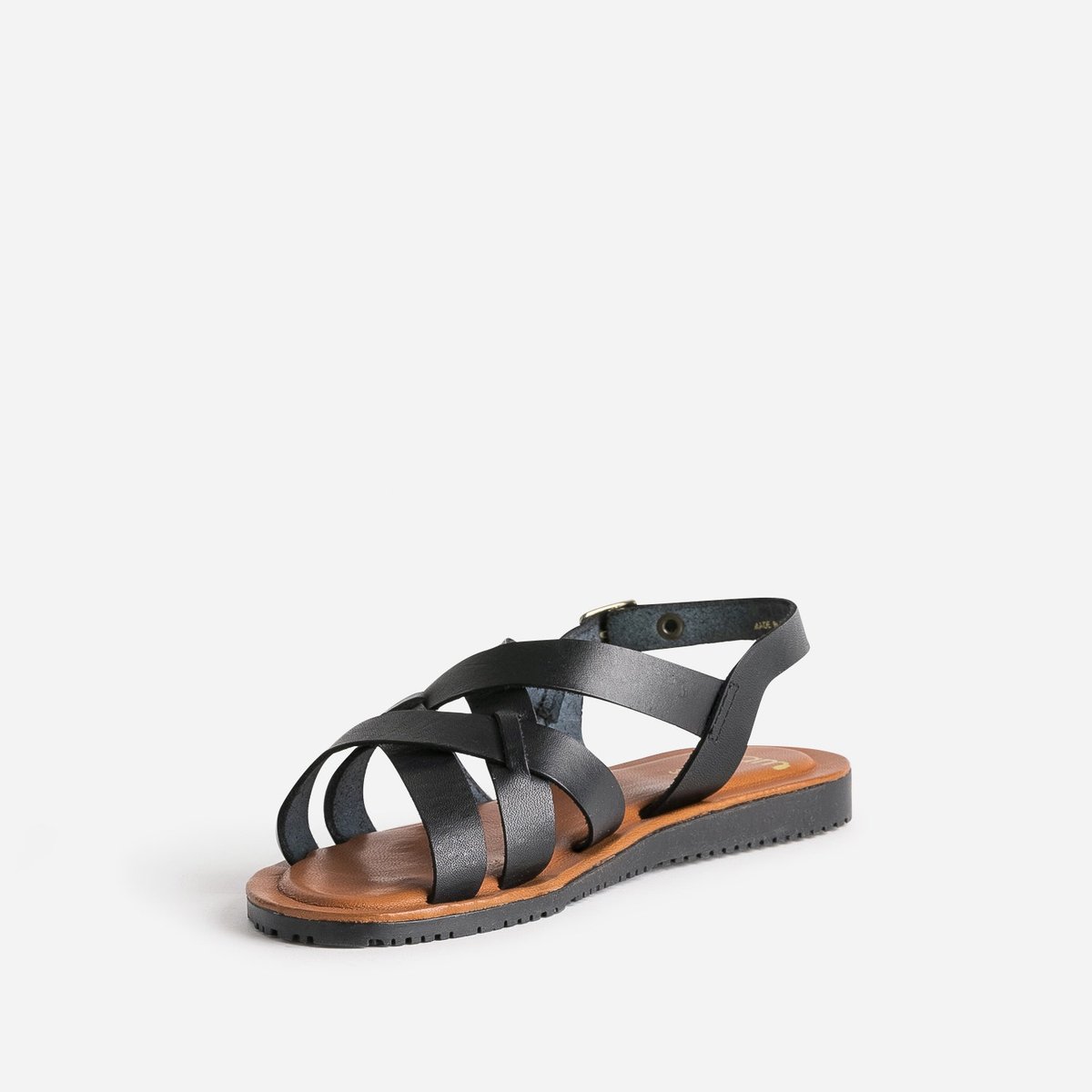 Sandale Plate en cuir NAMIRA noir/kaki, ERAM