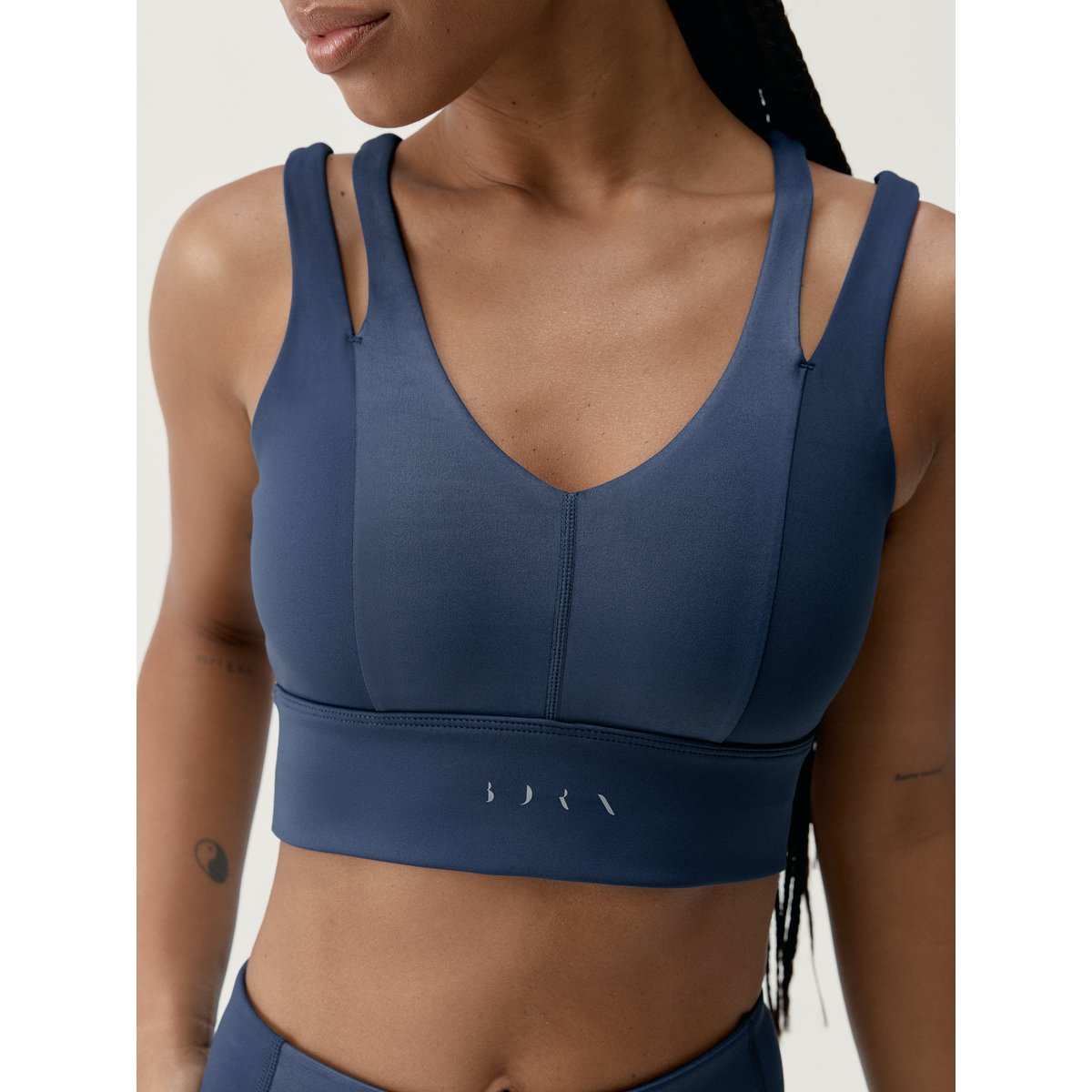 Brassière de sport femme Maan Maintien moyen bretelles coussinets amovibles bleu marin, BORN