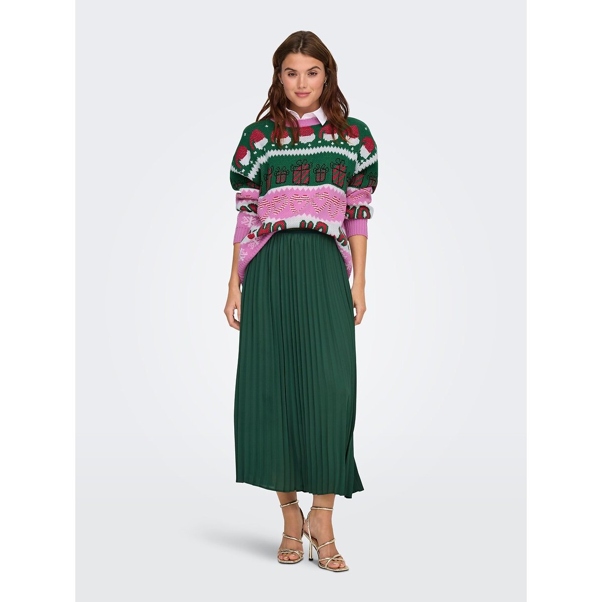 Chunky Knit Jumper with Crew Neck green/pink, ONLY